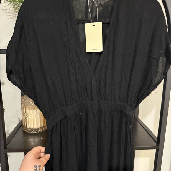 Elan Black Pleated Maxi Dress with Dolman Sleeves size small - Picture 4 of 6